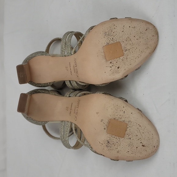 Jimmy Choo Selina Gold Glitter Strappy Sandals size 37 - Picture 7 of 9